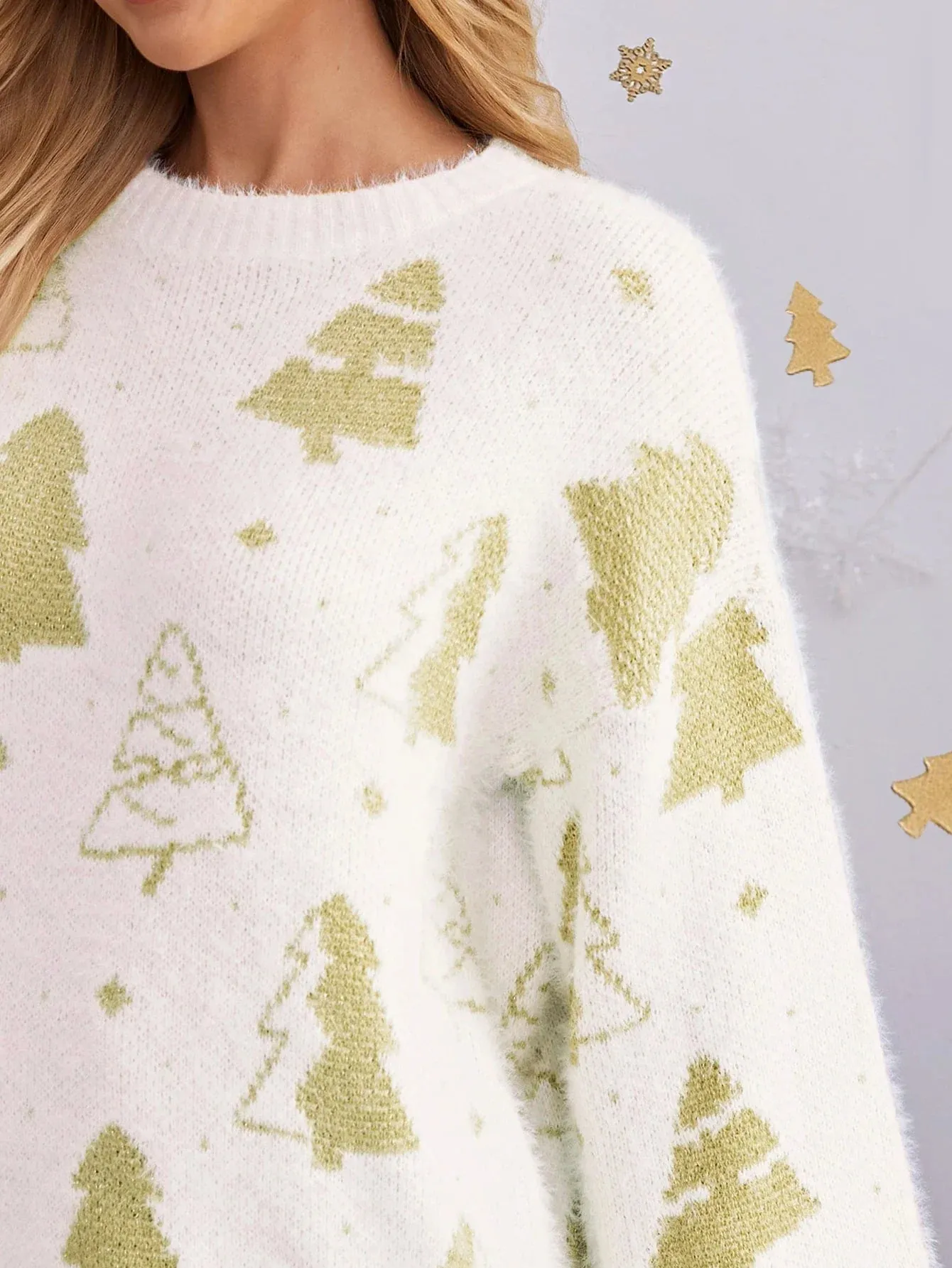 Wenkouban-Christmas Thanksgiving outfits_Multi-color Christmas Tree Design Round Neck Loose Lazy Wind Christmas Sweater