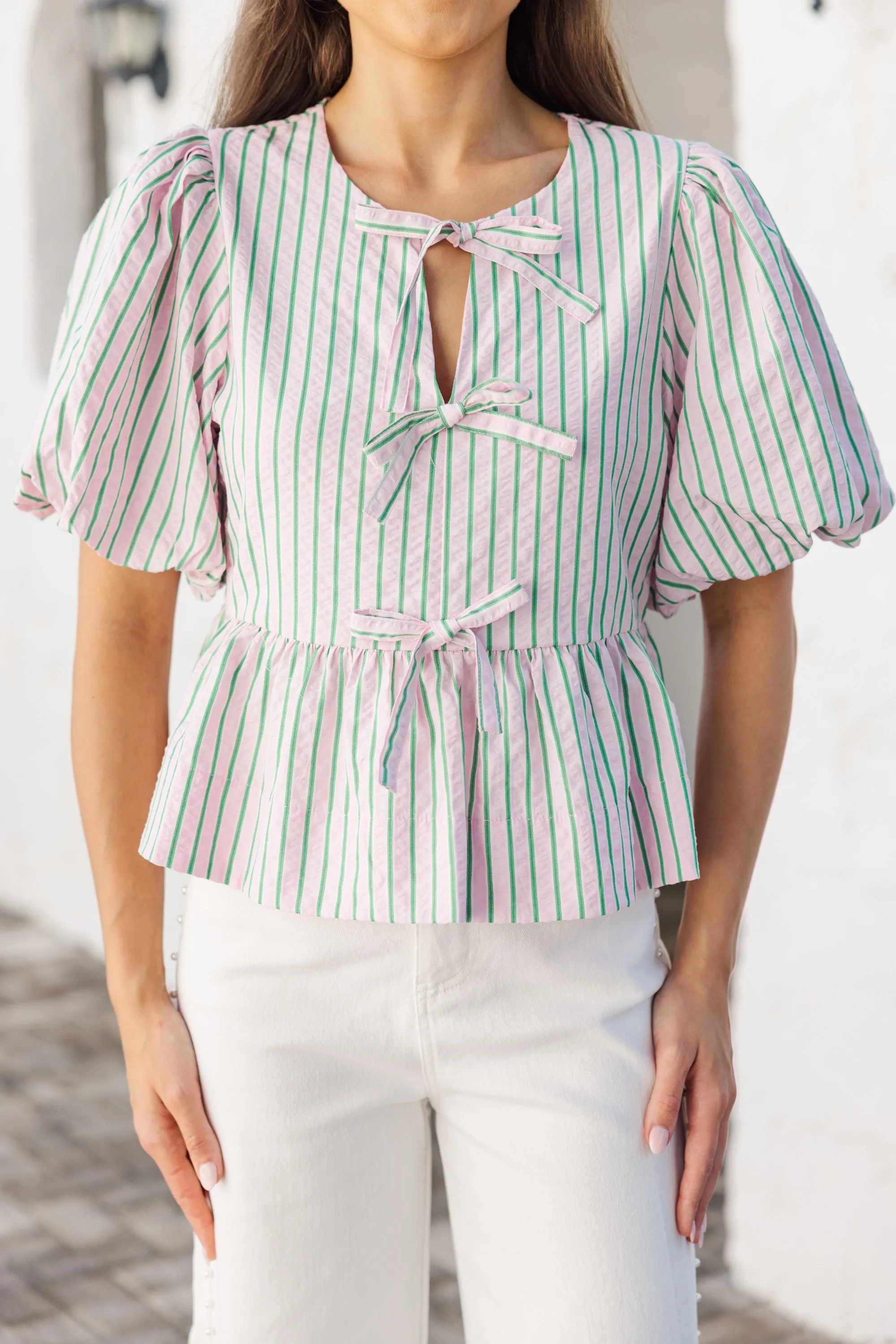 What You Say Pink Striped Blouse