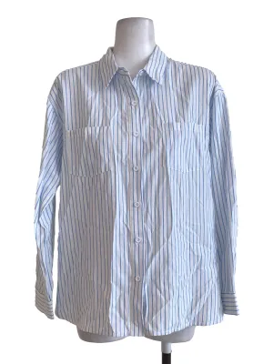 White & Blue Pencil Stripes Shirt