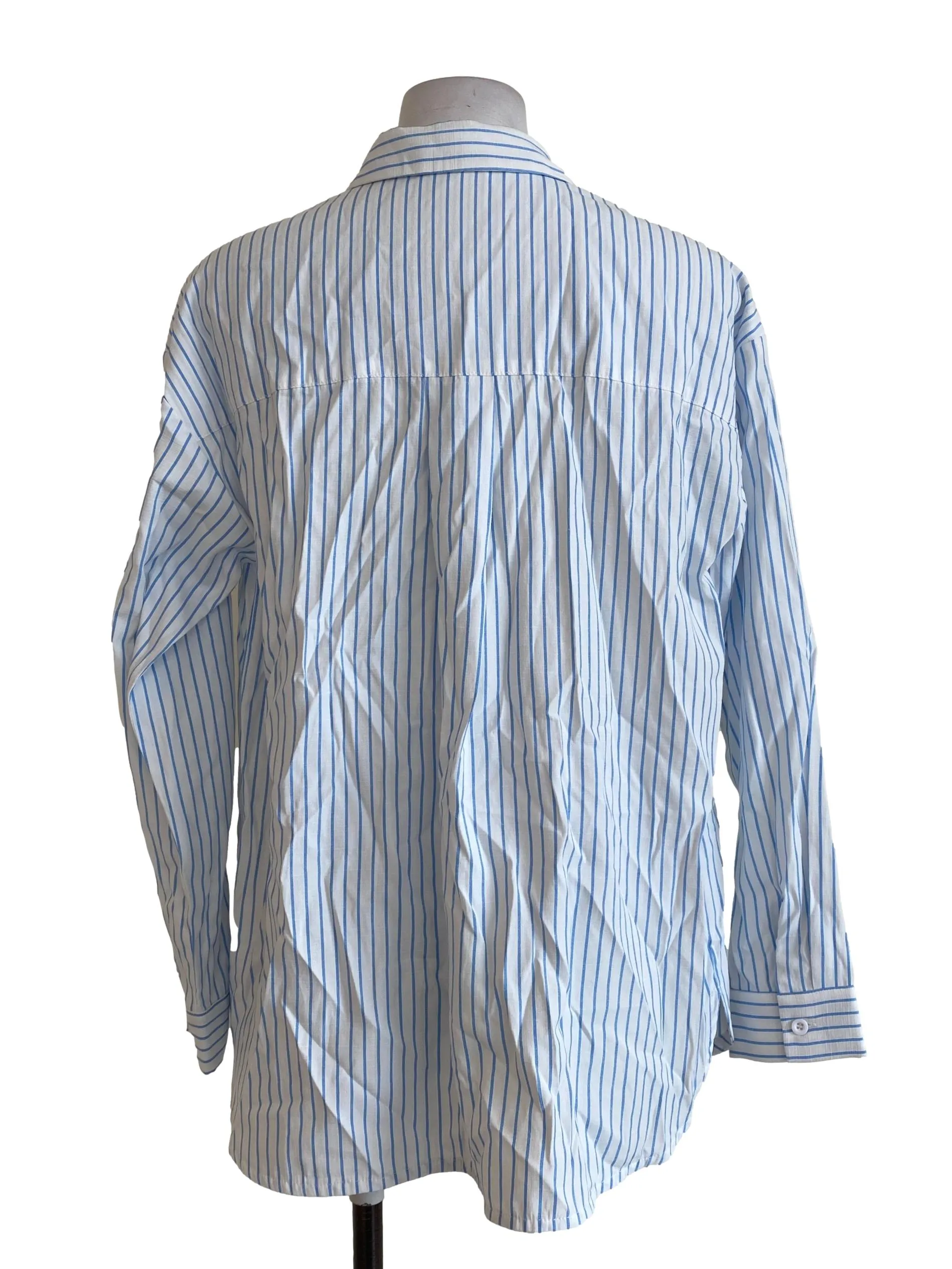 White & Blue Pencil Stripes Shirt