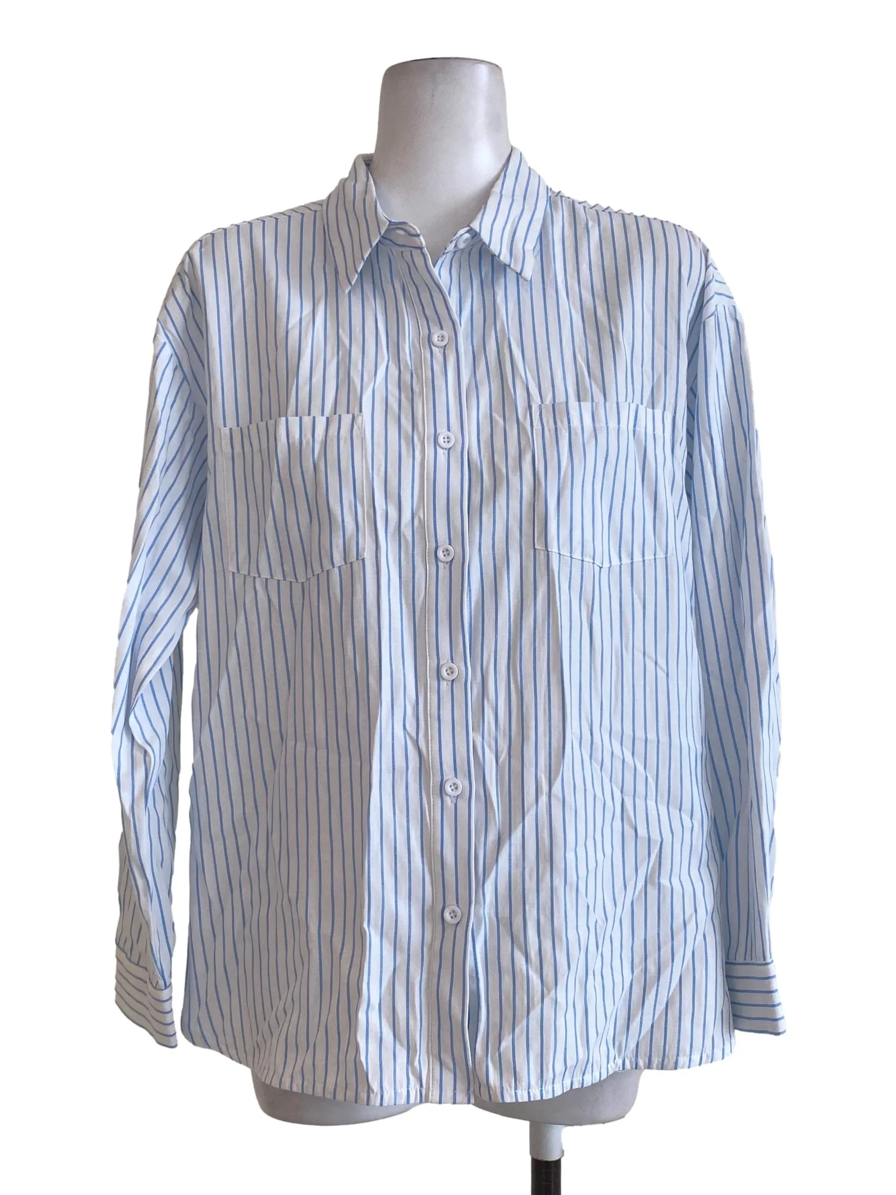 White & Blue Pencil Stripes Shirt