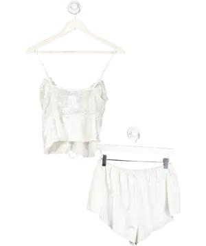 White Fox Cream Satin Pyjama Set UK L