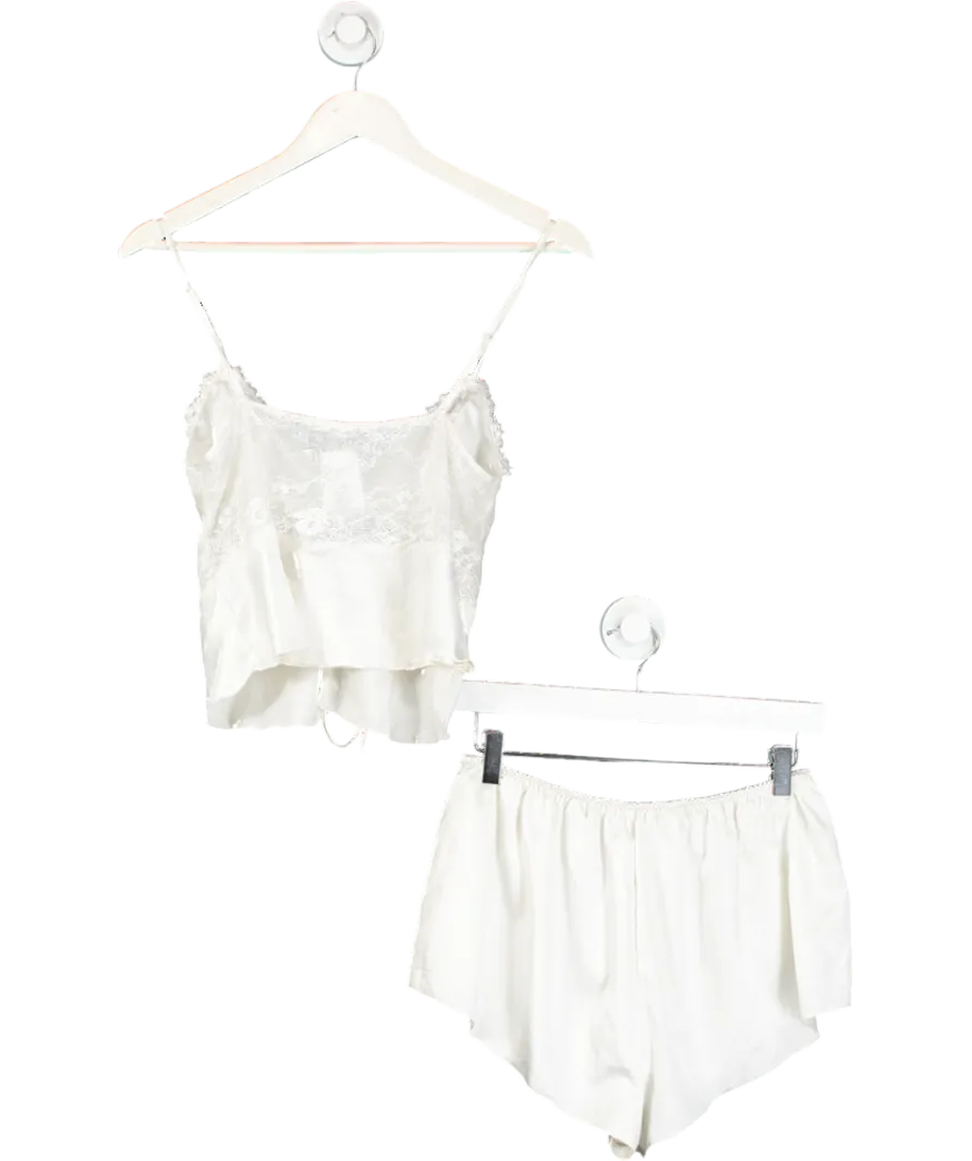 White Fox Cream Satin Pyjama Set UK L