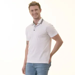 White inside Black Printed Mens Slim Fit Polo Shirts - 100% Soft Cotton - Tailored Comfortable Fit