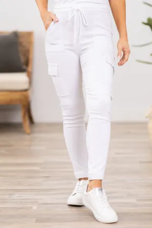 White Joggers With Cargo Pocket