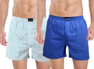 White Royal Blue Cool Printed Cotton Boxers Combo