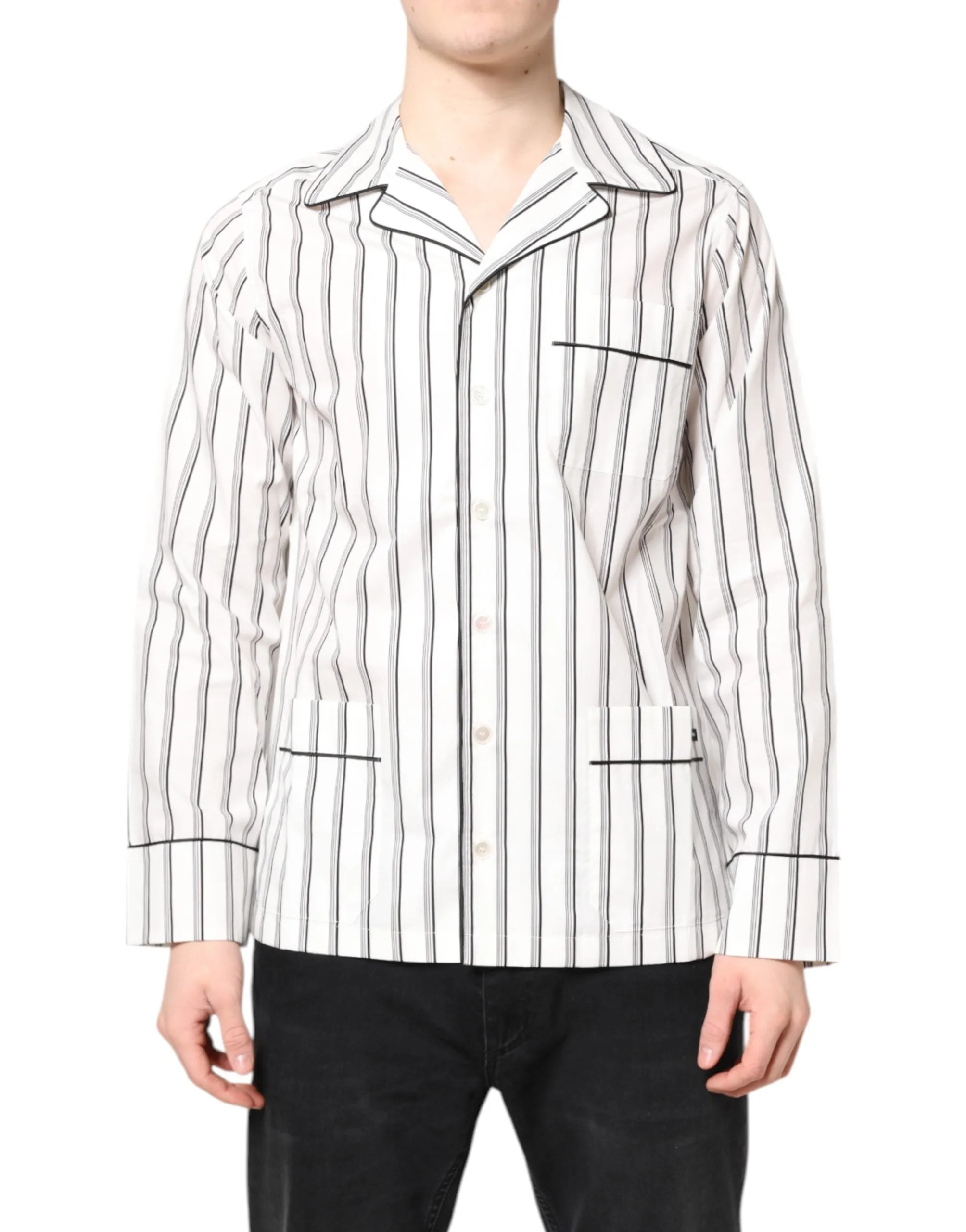 White Stripes Lounge Pajama Sleepwear Shirt