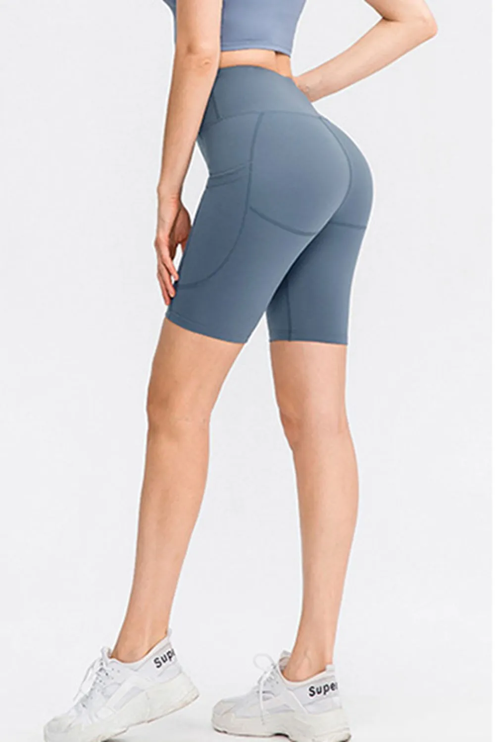 Wide Waistband Sports Shorts with Pockets