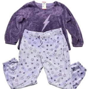 Wildfox Plush Lounge Set Pajamas Women XL Purple with Lightning And Stars SOFT