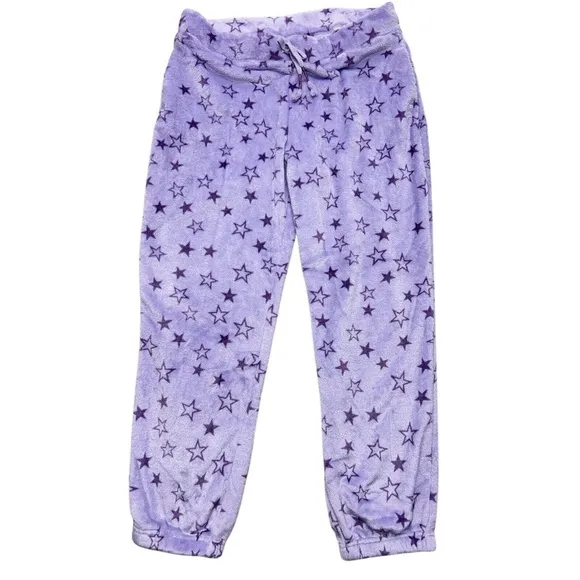 Wildfox Plush Lounge Set Pajamas Women XL Purple with Lightning And Stars SOFT
