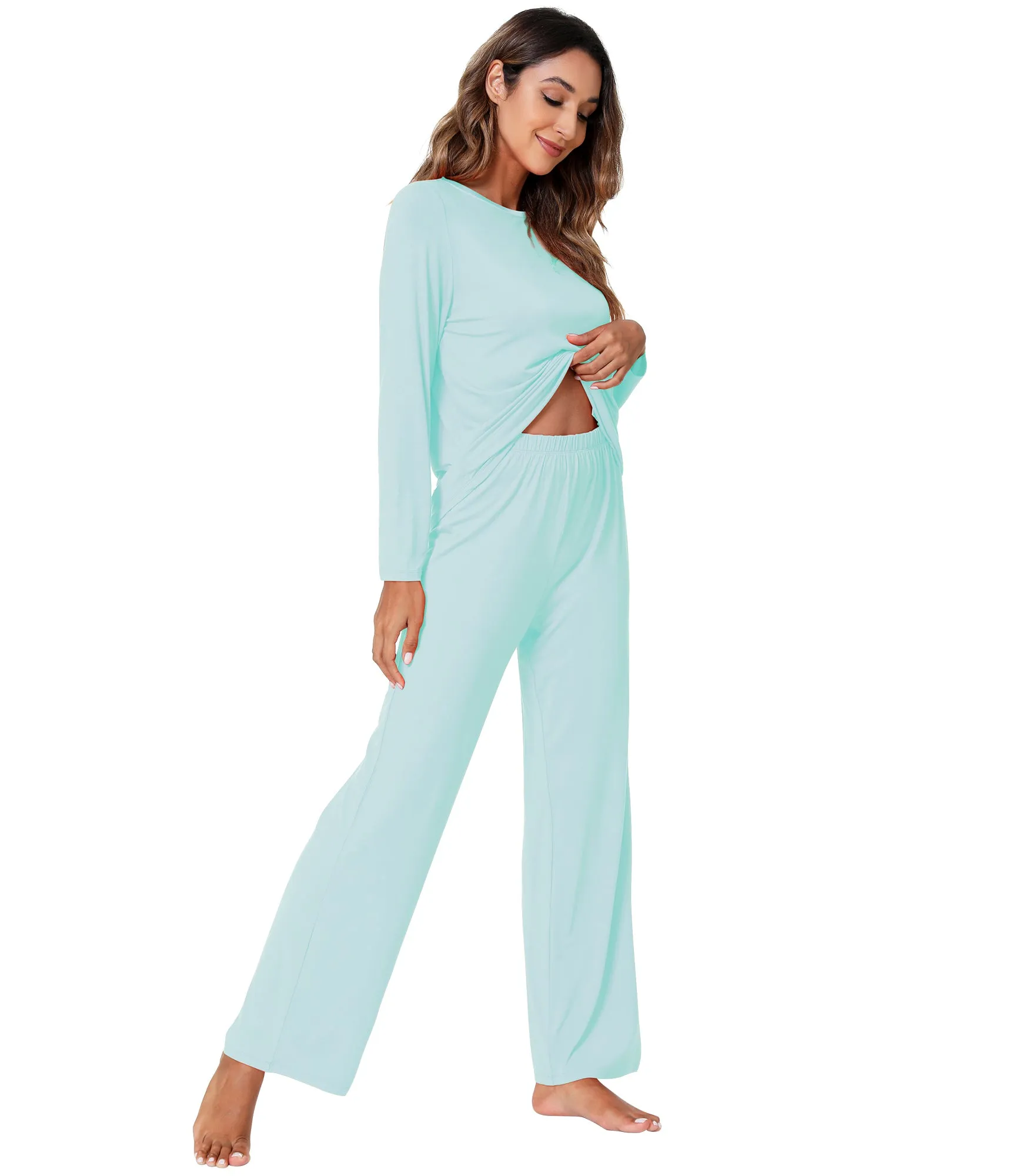 WiWi Womens Bamboo Long Sleeve Sleepwear Pjs