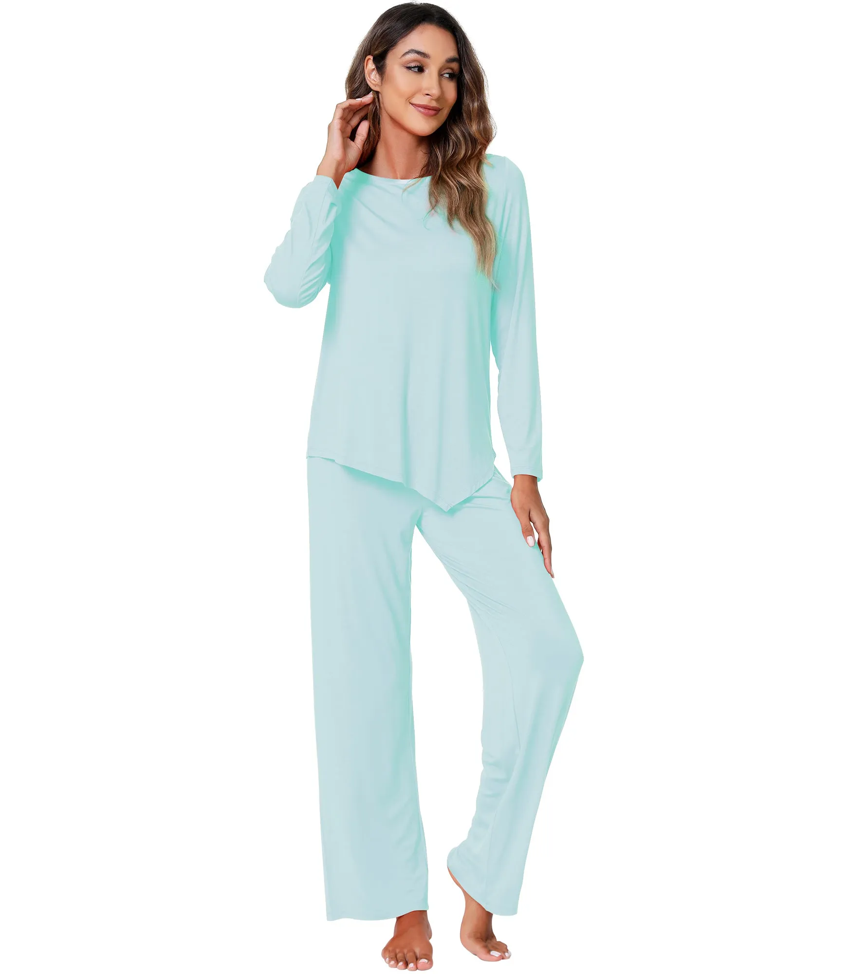WiWi Womens Bamboo Long Sleeve Sleepwear Pjs