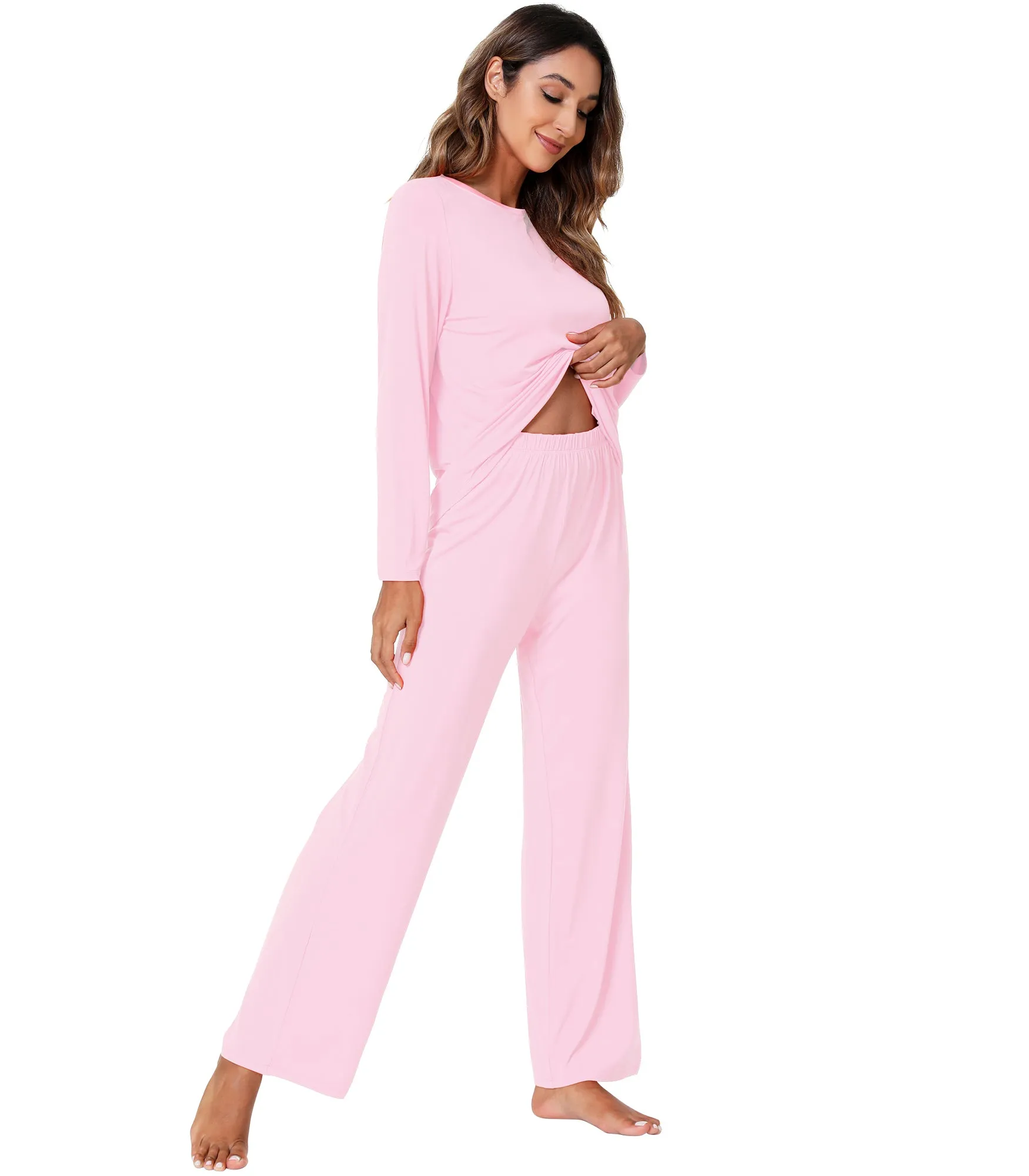 WiWi Womens Bamboo Long Sleeve Sleepwear Pjs