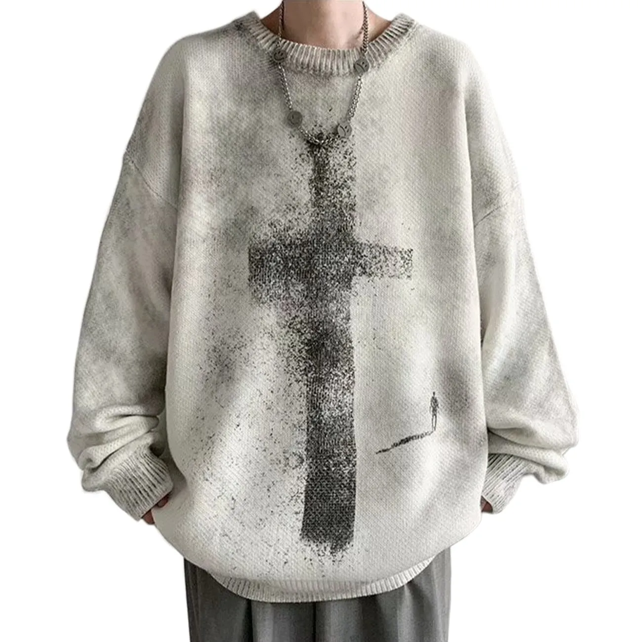 WLS Dark Tie Dye Cross Knitted Sweater