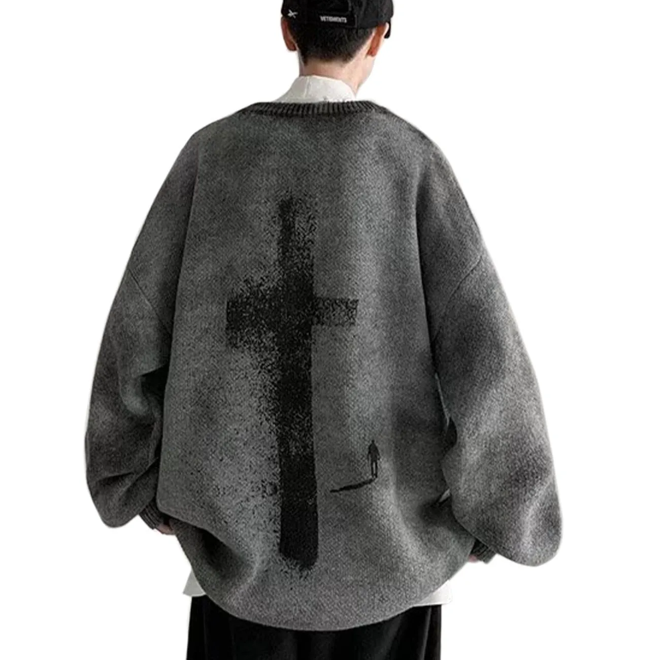 WLS Dark Tie Dye Cross Knitted Sweater