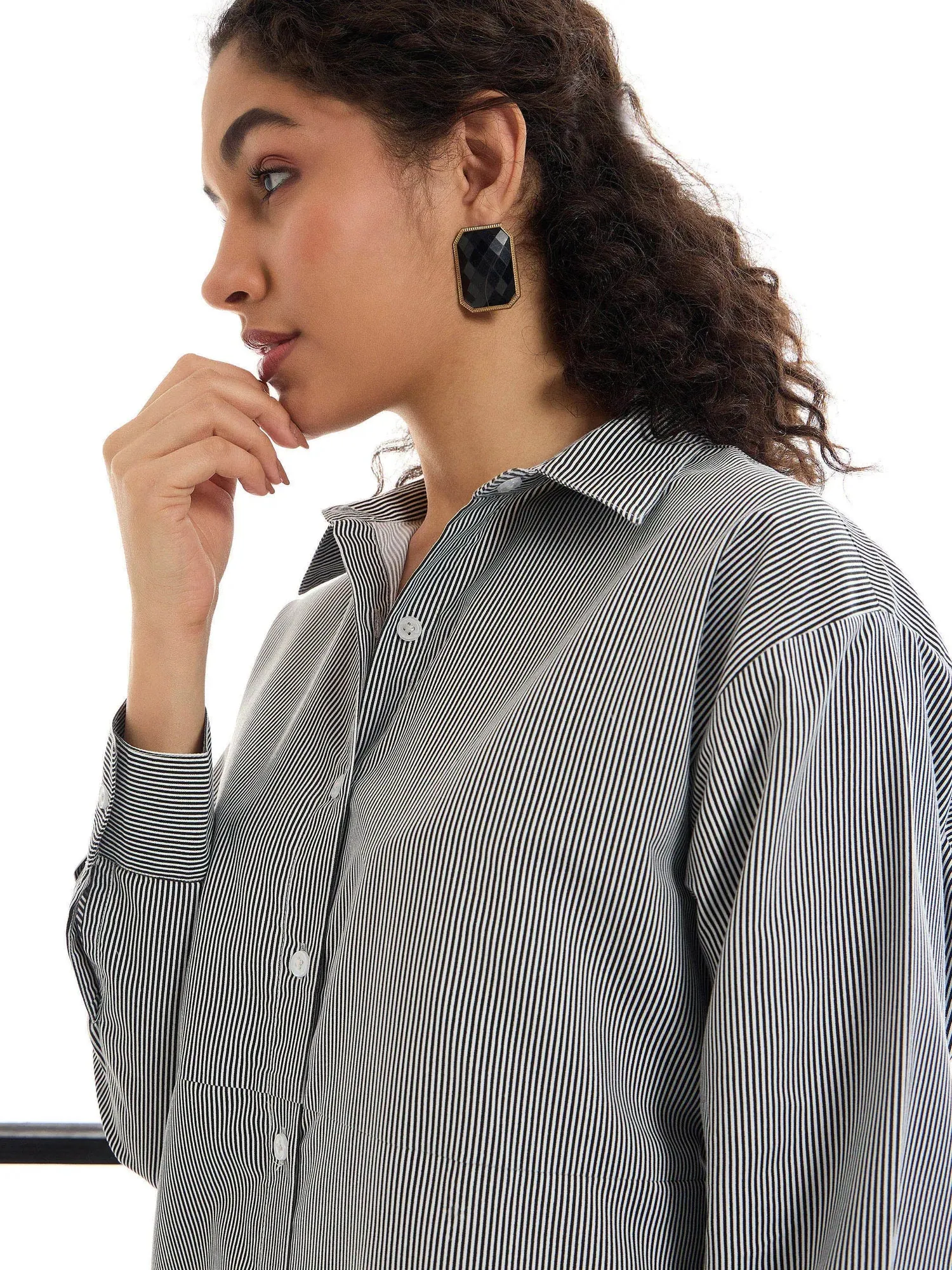 Women Black & White Stripes Lounge Longline Shirt Dress-SFDRSS12415