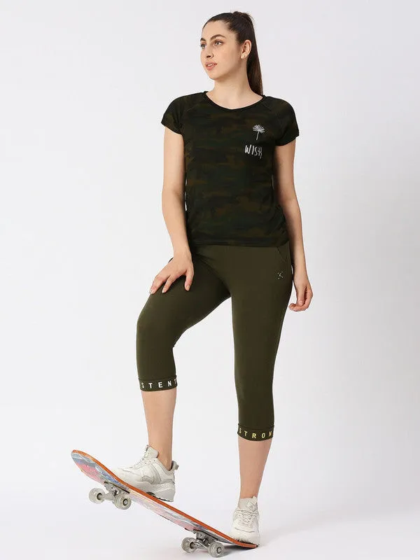 Women Camouflage Prints Olive Green Sports T-Shirt - Space Tee-Camo-OG