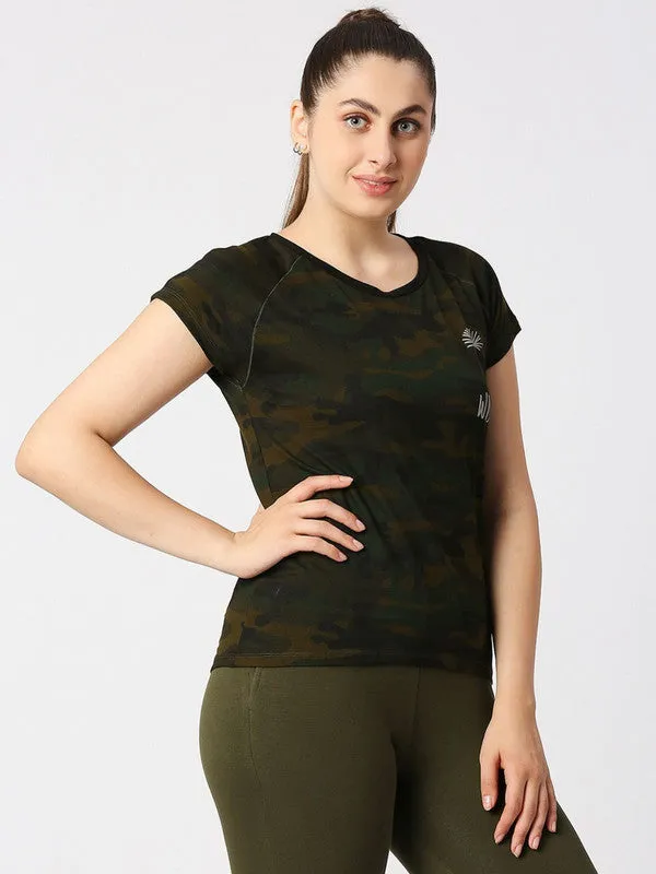 Women Camouflage Prints Olive Green Sports T-Shirt - Space Tee-Camo-OG