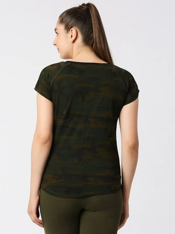 Women Camouflage Prints Olive Green Sports T-Shirt - Space Tee-Camo-OG