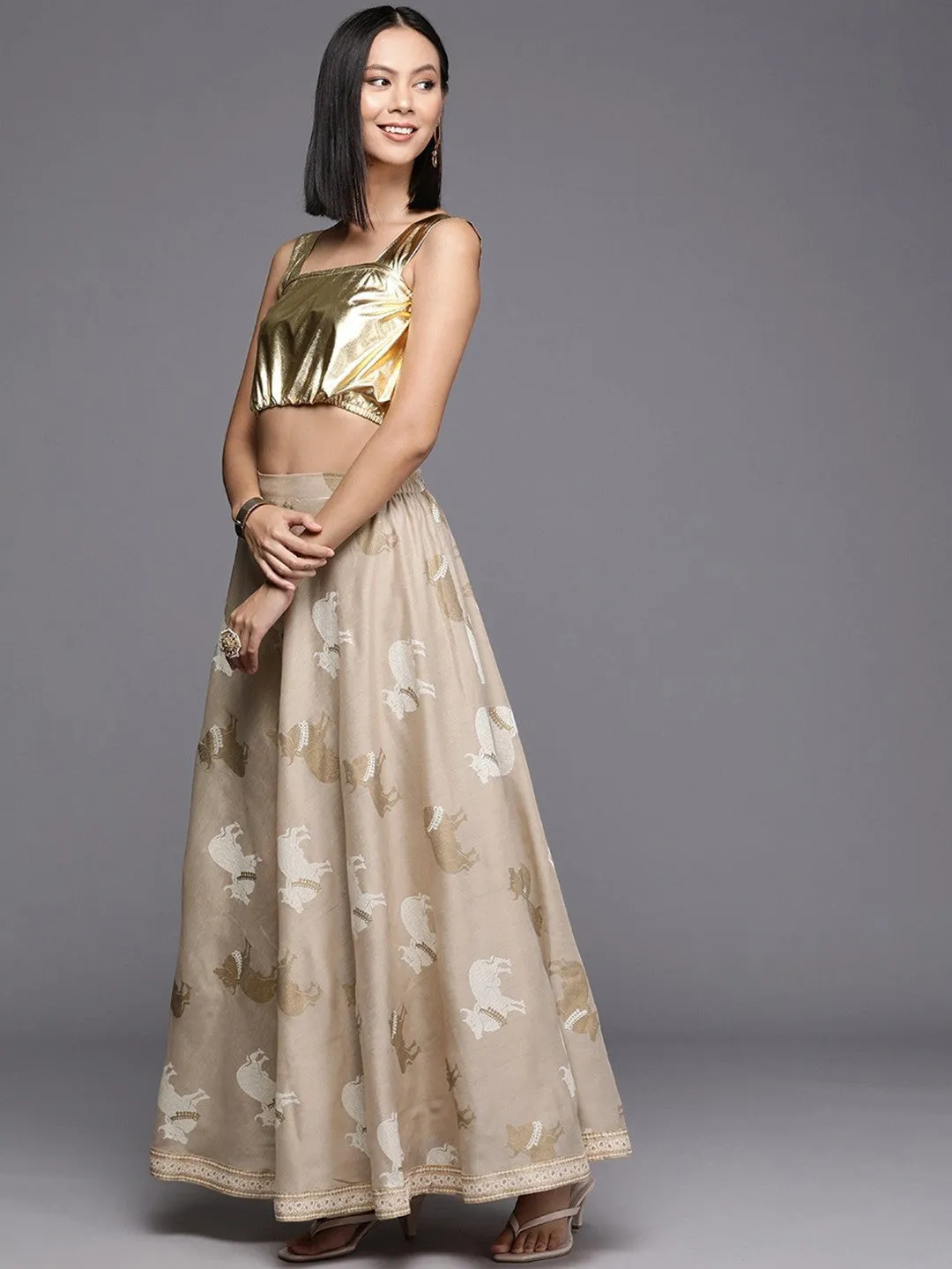 Women Flared Maxi Skirt-AHSKCHKH-15035