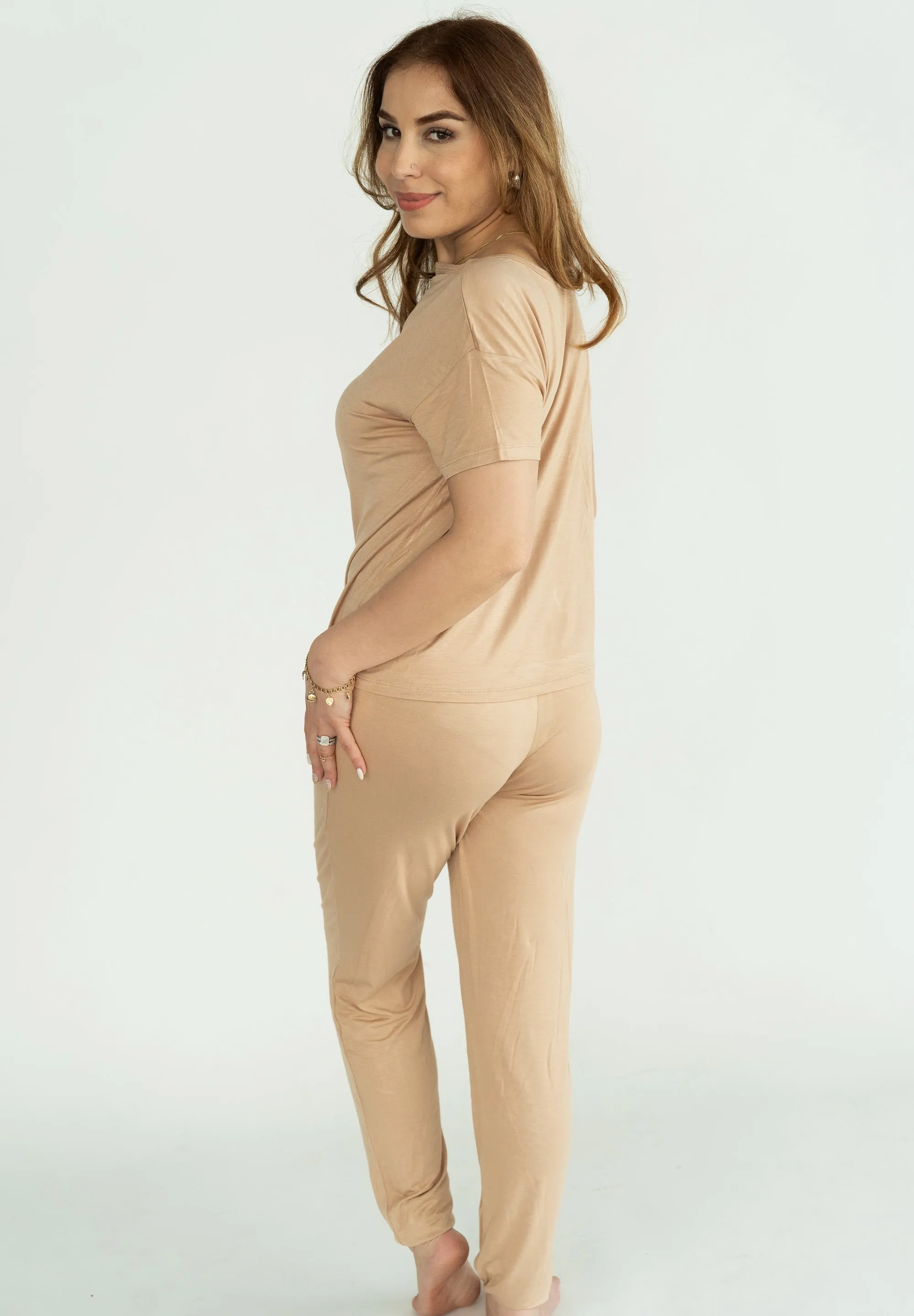 Women's Bamboo Short Sleeve Loungewear Set (Maple Sugar)