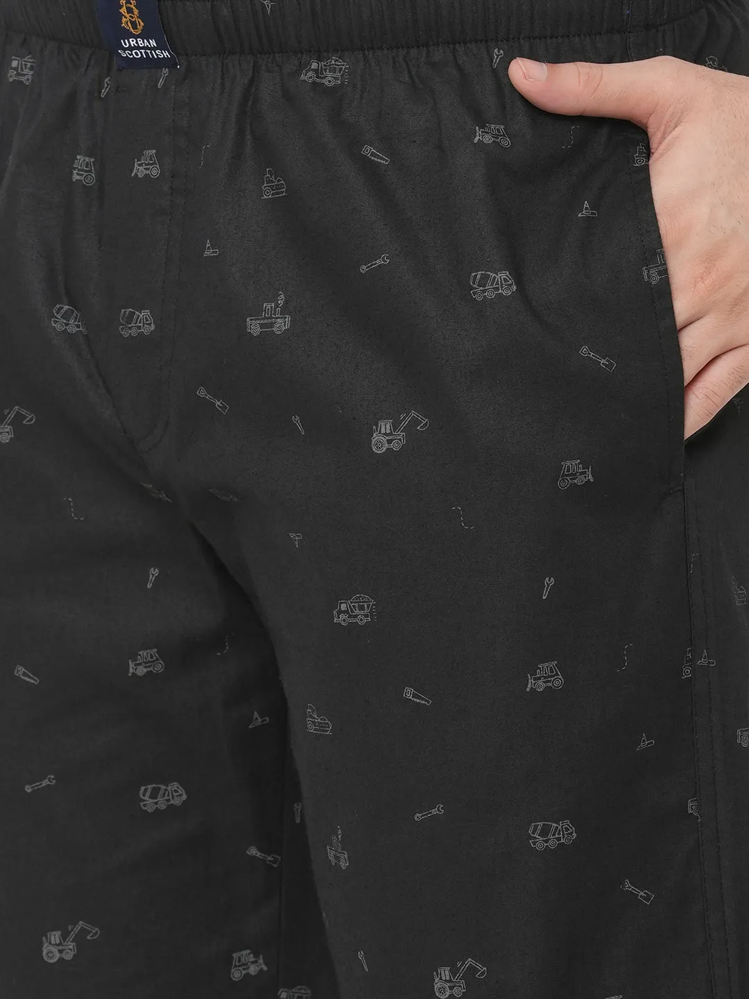Women's Printed, Black, Cotton, Regular Fit, Elasticated, Waistband, Pyjama  With Side Pockets