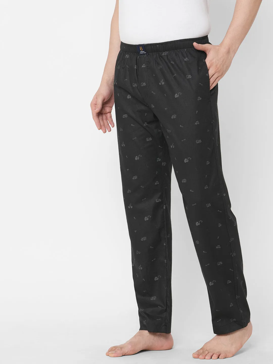 Women's Printed, Black, Cotton, Regular Fit, Elasticated, Waistband, Pyjama  With Side Pockets