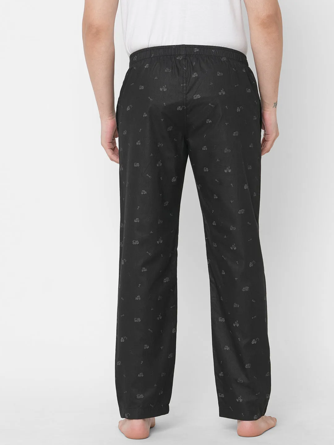 Women's Printed, Black, Cotton, Regular Fit, Elasticated, Waistband, Pyjama  With Side Pockets