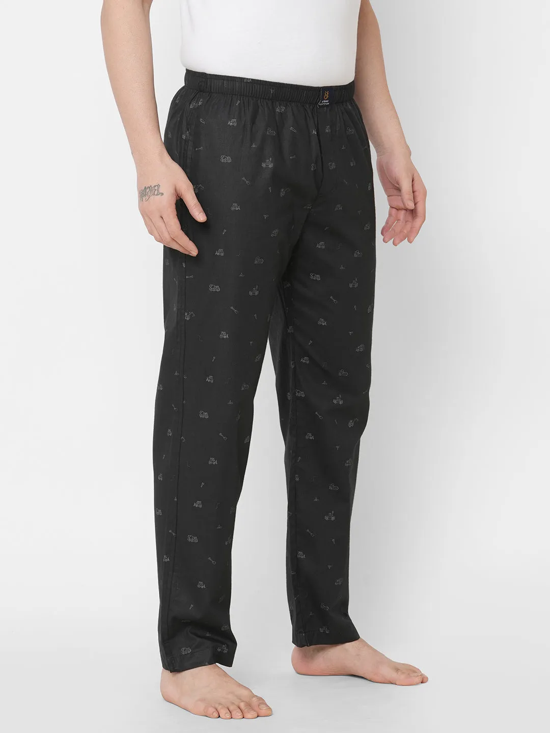 Women's Printed, Black, Cotton, Regular Fit, Elasticated, Waistband, Pyjama  With Side Pockets