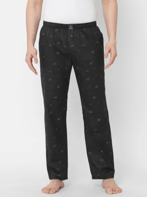 Women's Printed, Black, Cotton, Regular Fit, Elasticated, Waistband, Pyjama  With Side Pockets