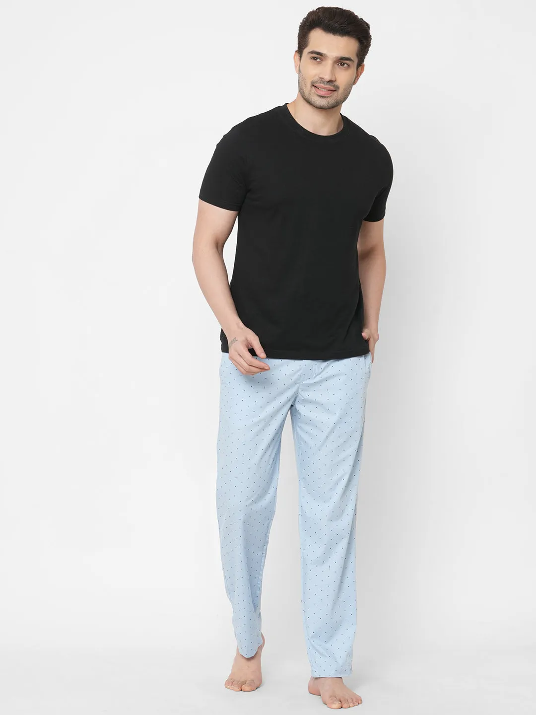 Women's Printed, Blue, Cotton, Regular Fit, Elasticated, Waistband, Pyjama  With Side Pockets