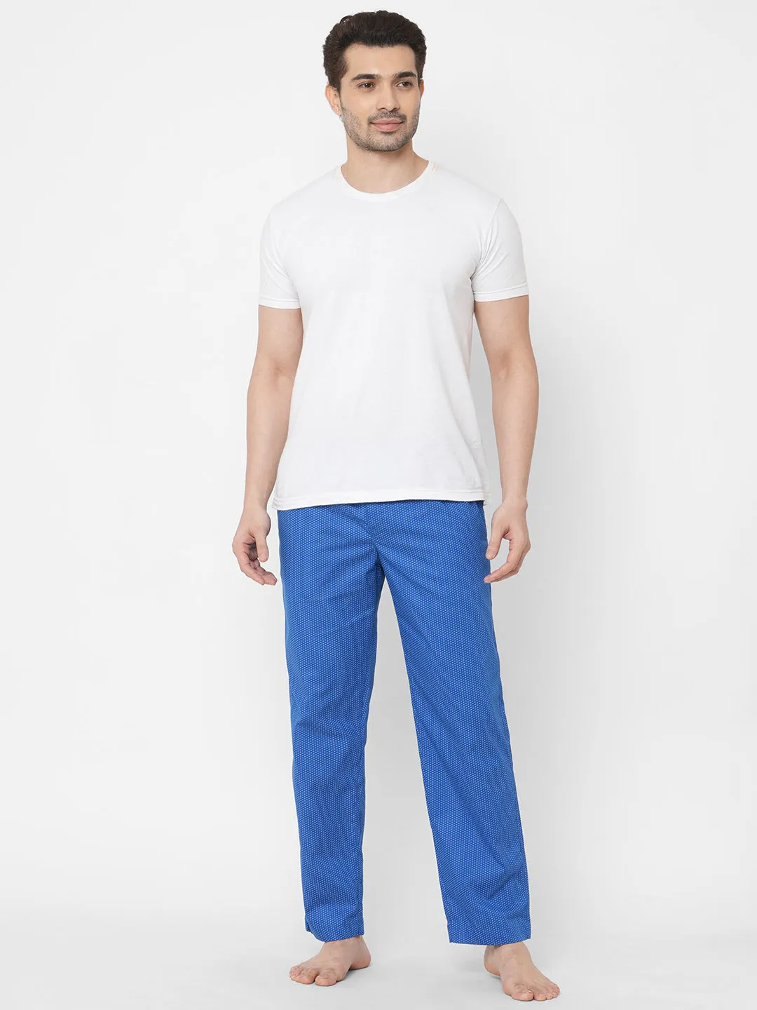 Women's Printed, Blue, Cotton, Regular Fit, Elasticated, Waistband, Pyjama  With Side Pockets