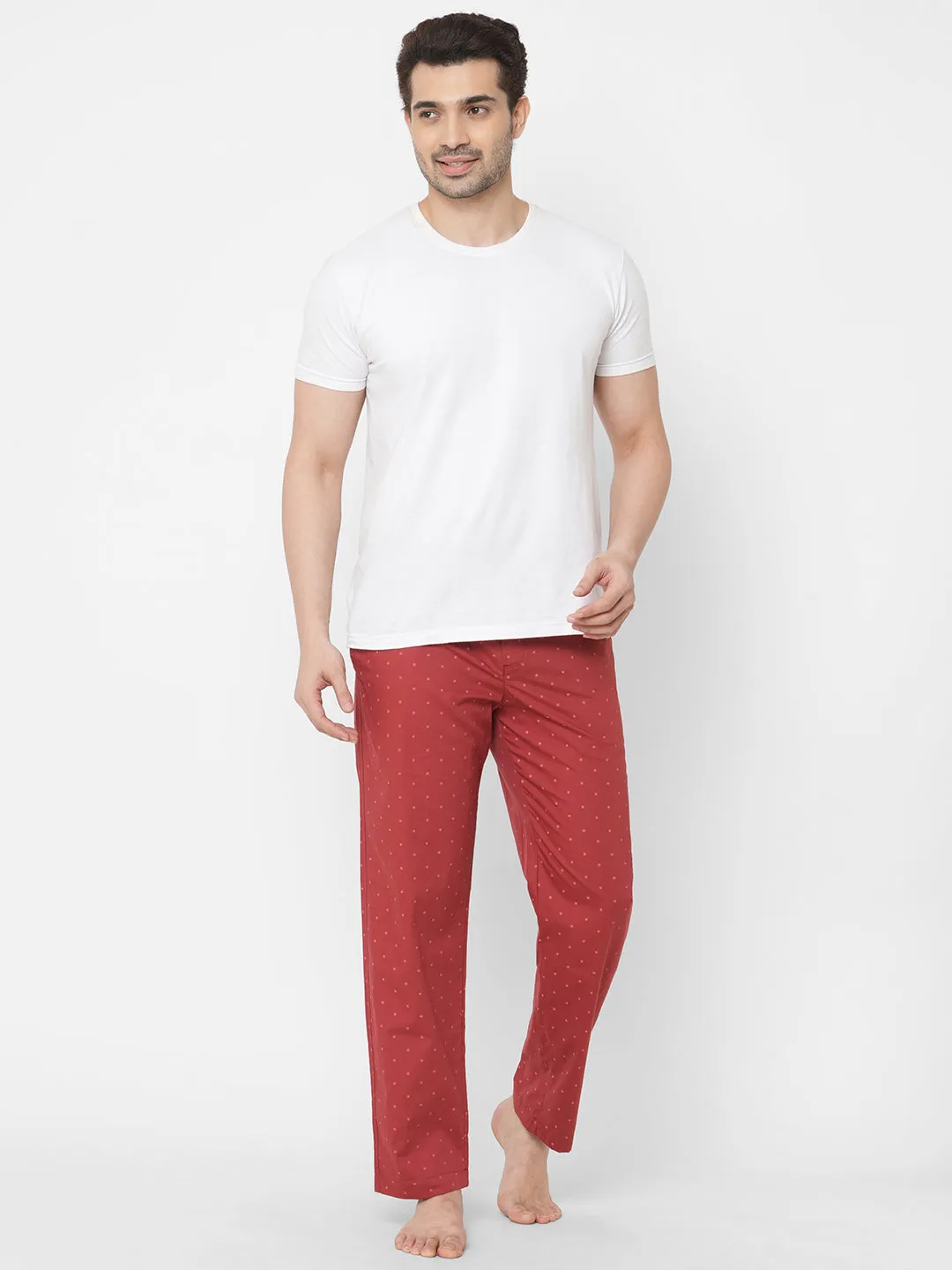 Women's Printed, Maroon, Cotton, Regular Fit, Elasticated, Waistband, Pyjama  With Side Pockets