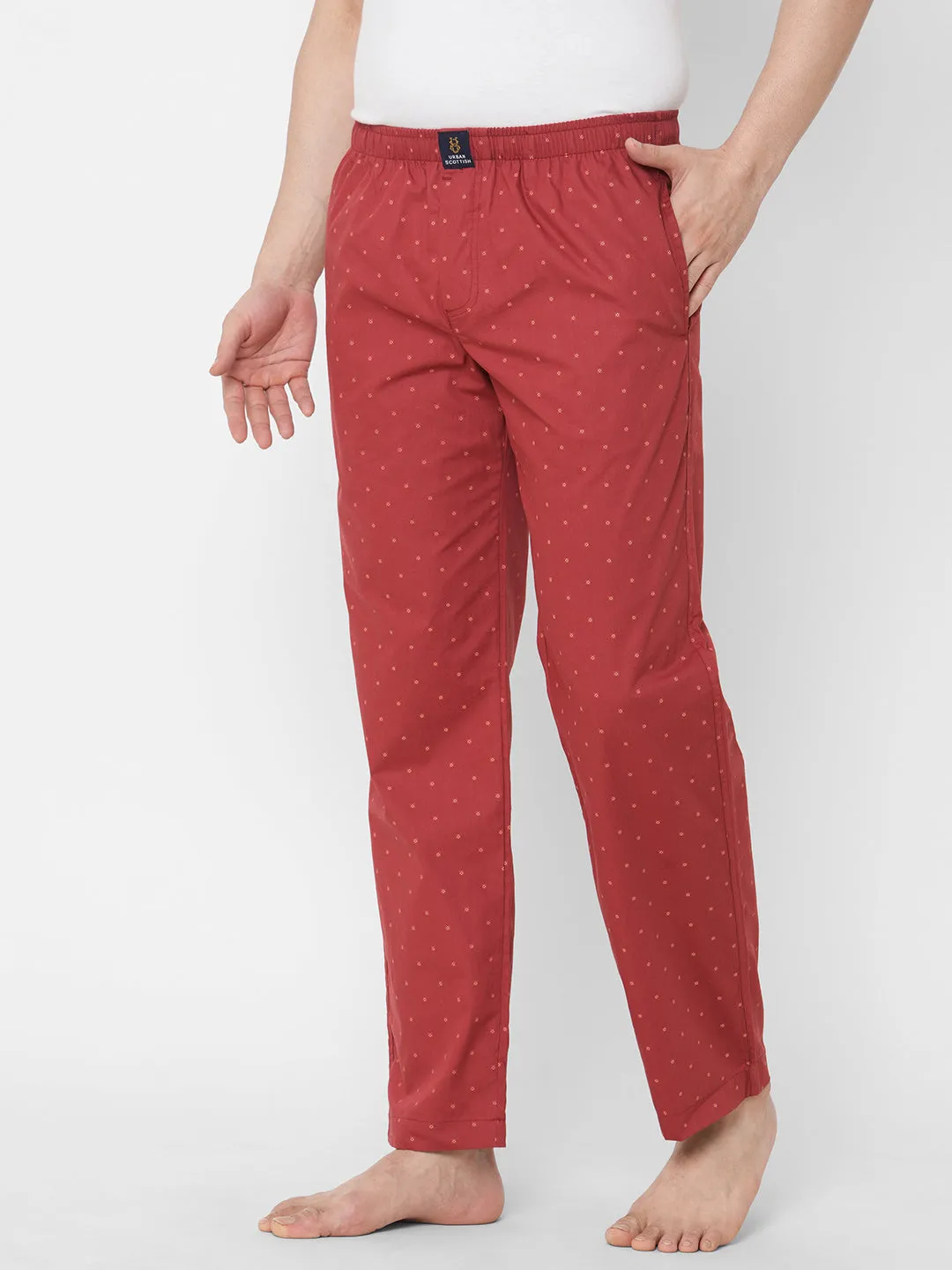 Women's Printed, Maroon, Cotton, Regular Fit, Elasticated, Waistband, Pyjama  With Side Pockets