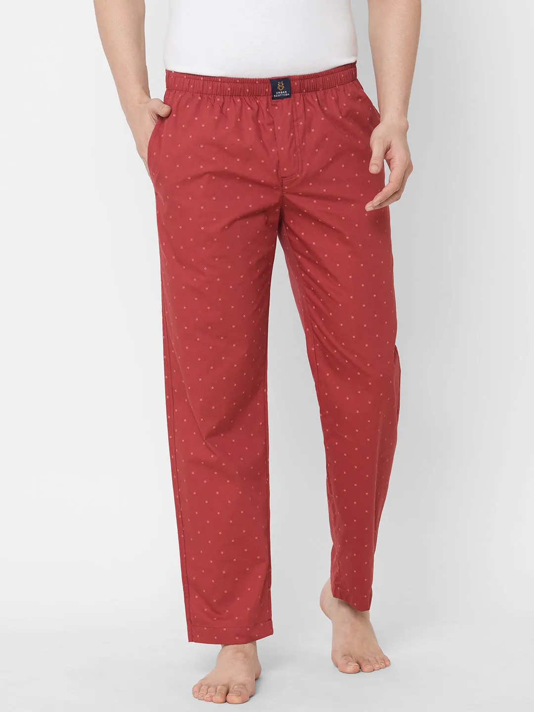 Women's Printed, Maroon, Cotton, Regular Fit, Elasticated, Waistband, Pyjama  With Side Pockets