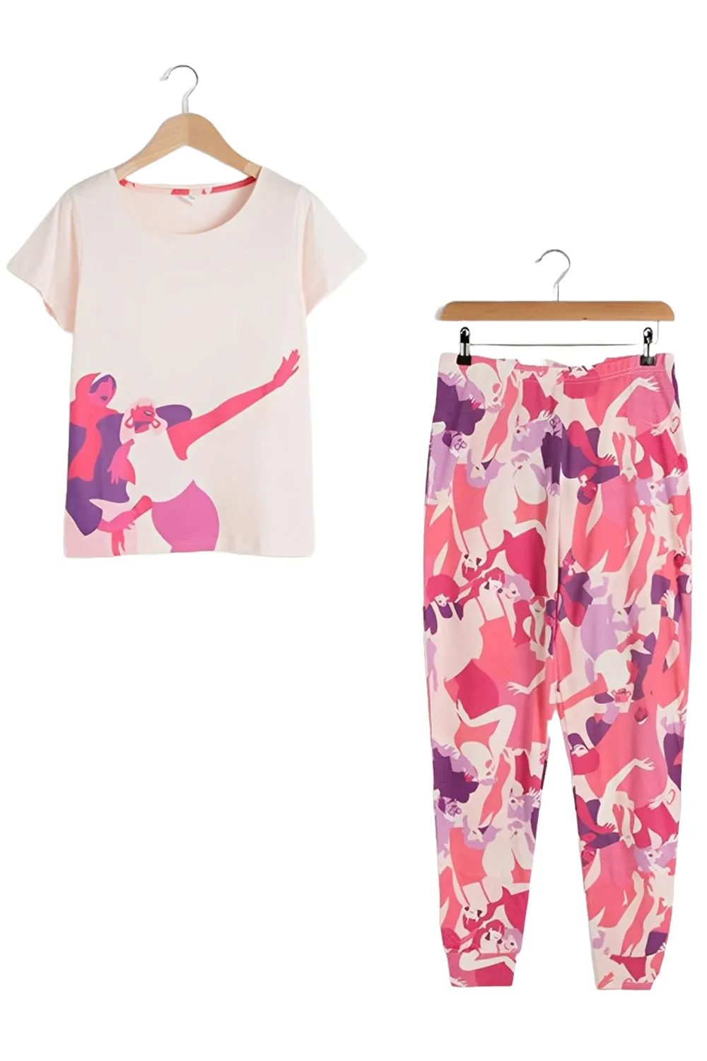 Womens Printed Short Sleeves Cotton Pyjamas Set