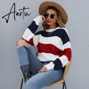 Women's Striped Sweaters Pull Femme Autumn Winter Clothes Women Jersey Pullover Long Sleeve Tops Knitted Sweater Jumper.