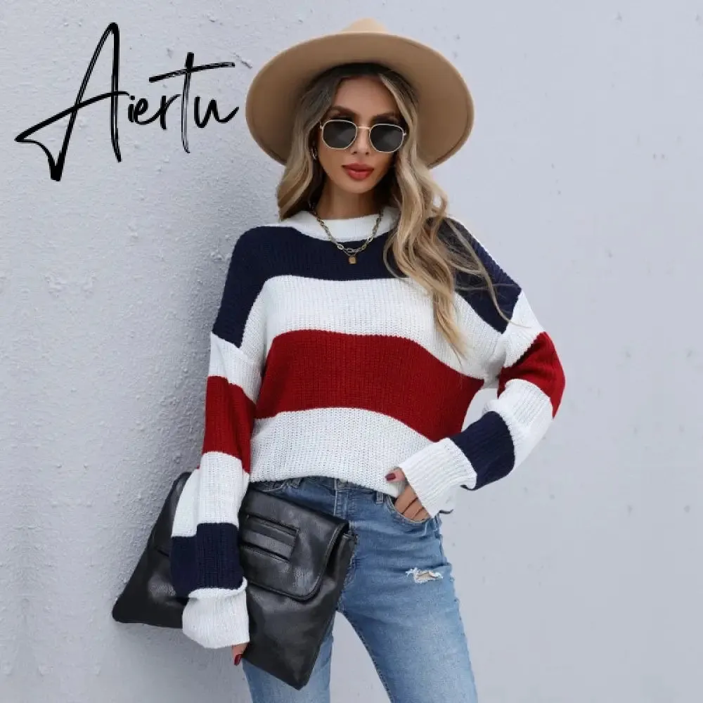 Women's Striped Sweaters Pull Femme Autumn Winter Clothes Women Jersey Pullover Long Sleeve Tops Knitted Sweater Jumper.