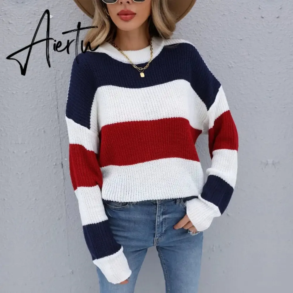 Women's Striped Sweaters Pull Femme Autumn Winter Clothes Women Jersey Pullover Long Sleeve Tops Knitted Sweater Jumper.