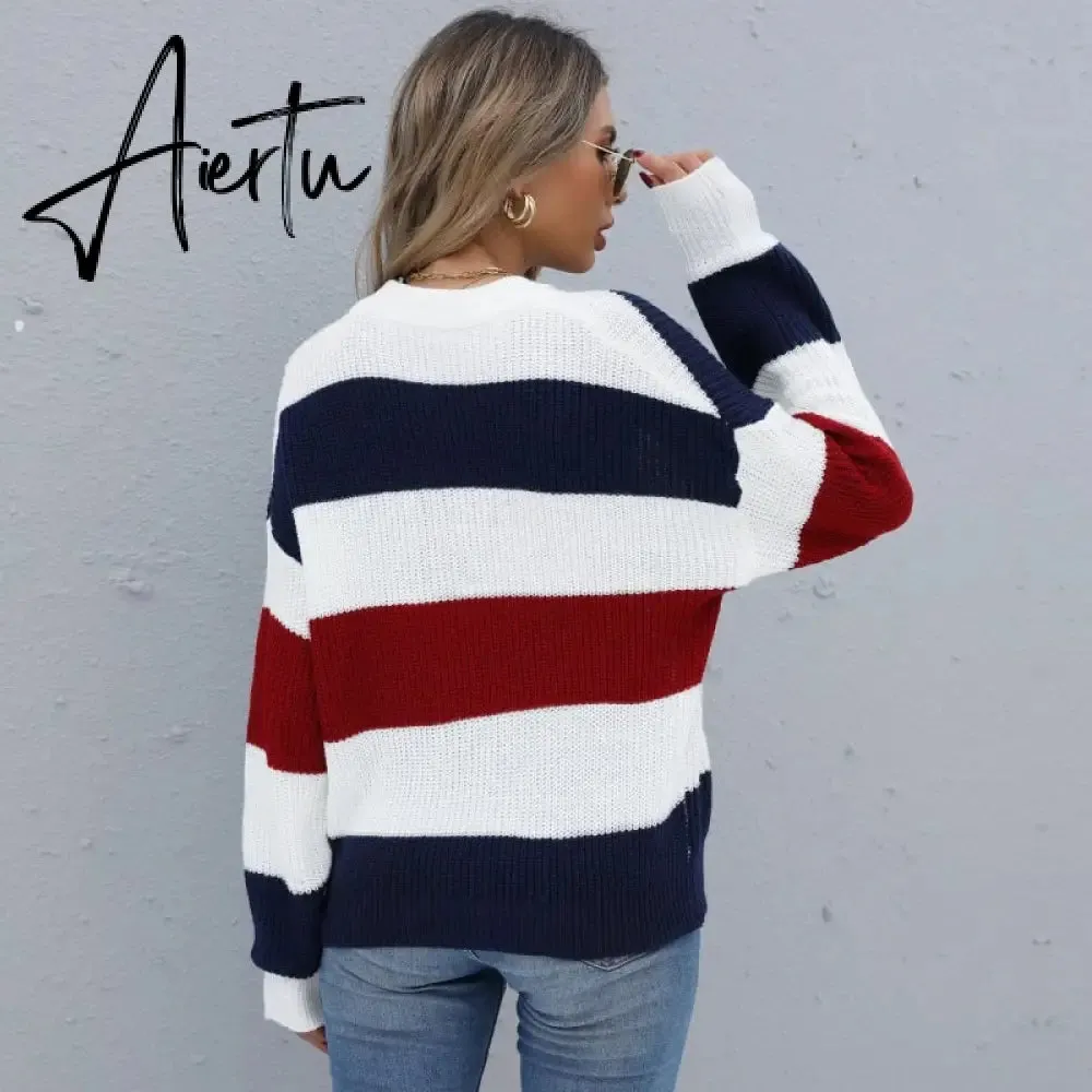 Women's Striped Sweaters Pull Femme Autumn Winter Clothes Women Jersey Pullover Long Sleeve Tops Knitted Sweater Jumper.