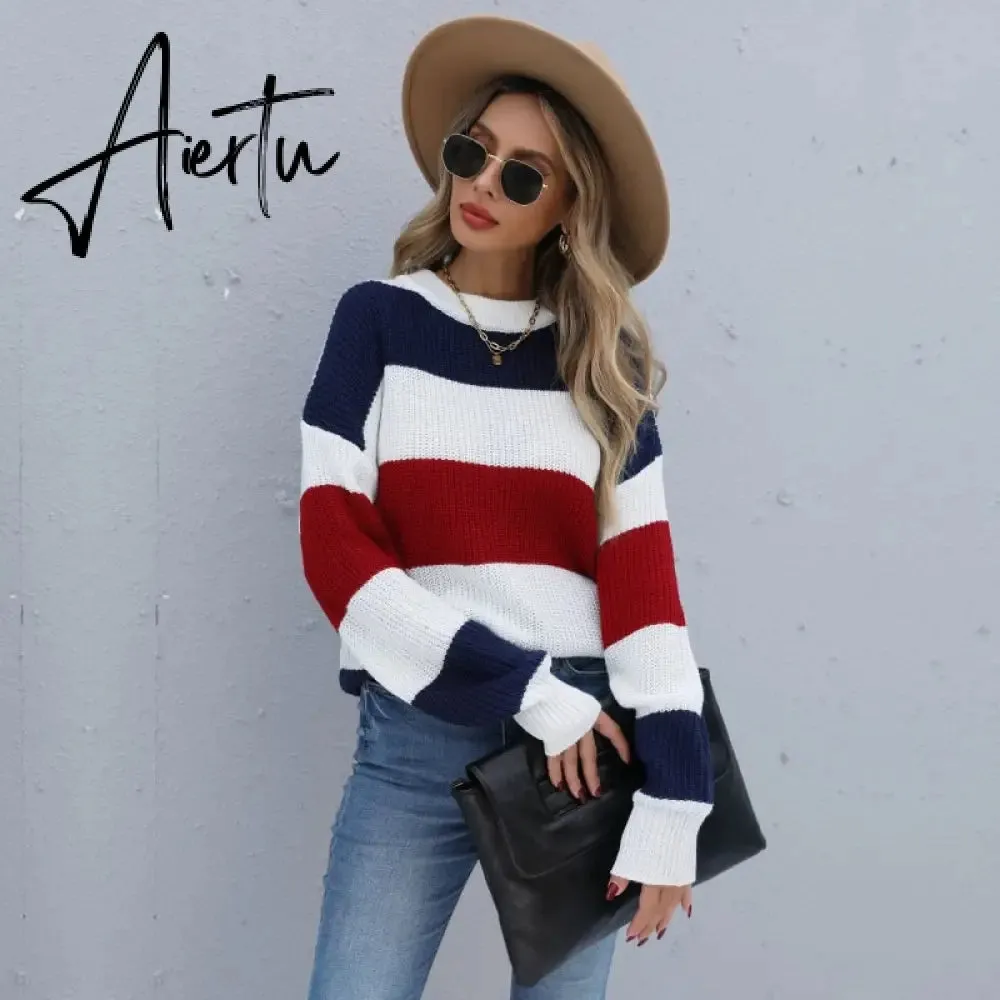 Women's Striped Sweaters Pull Femme Autumn Winter Clothes Women Jersey Pullover Long Sleeve Tops Knitted Sweater Jumper.