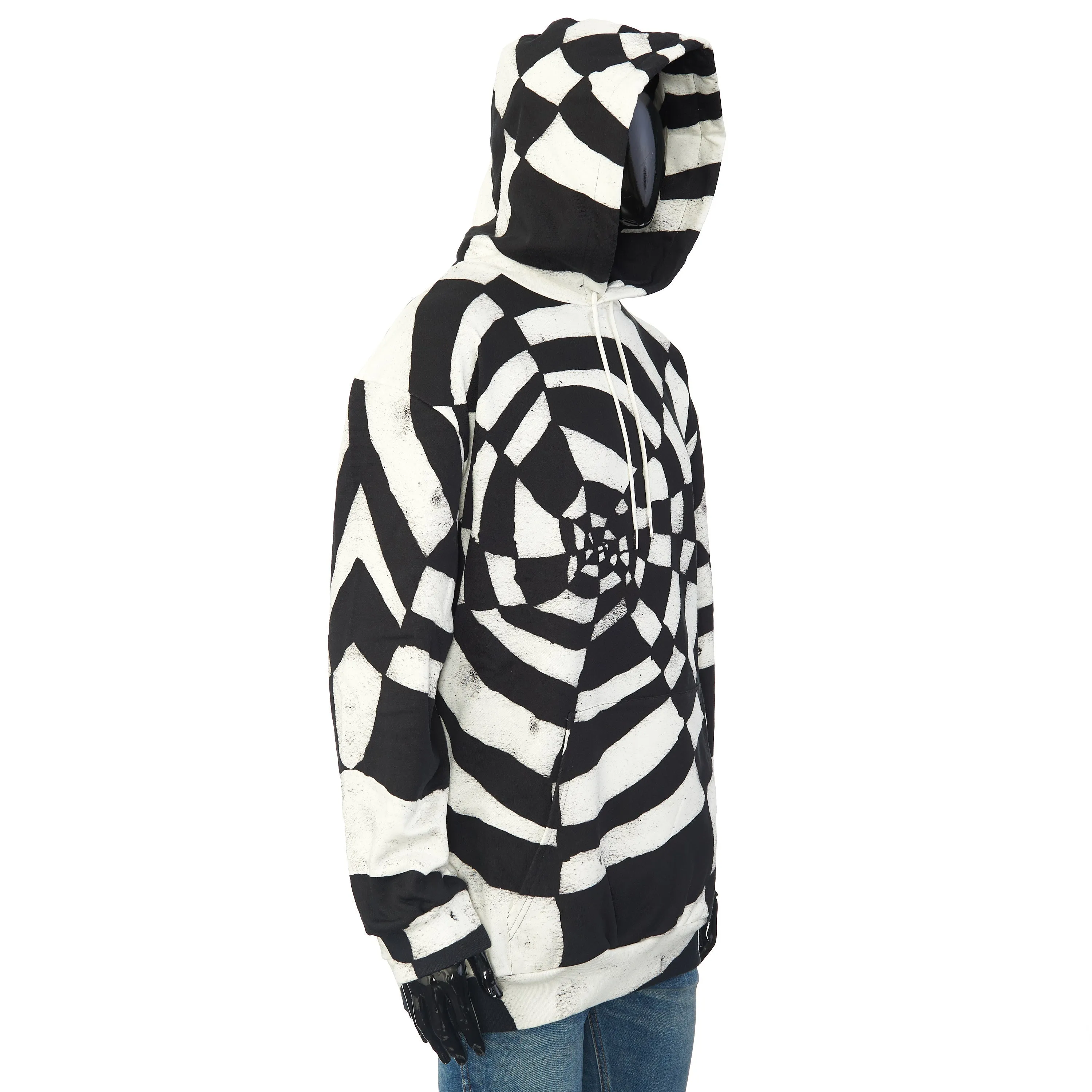 x Harry Wyld "Spider” Print Oversized Hoodie In Black And White Cotton Fleece