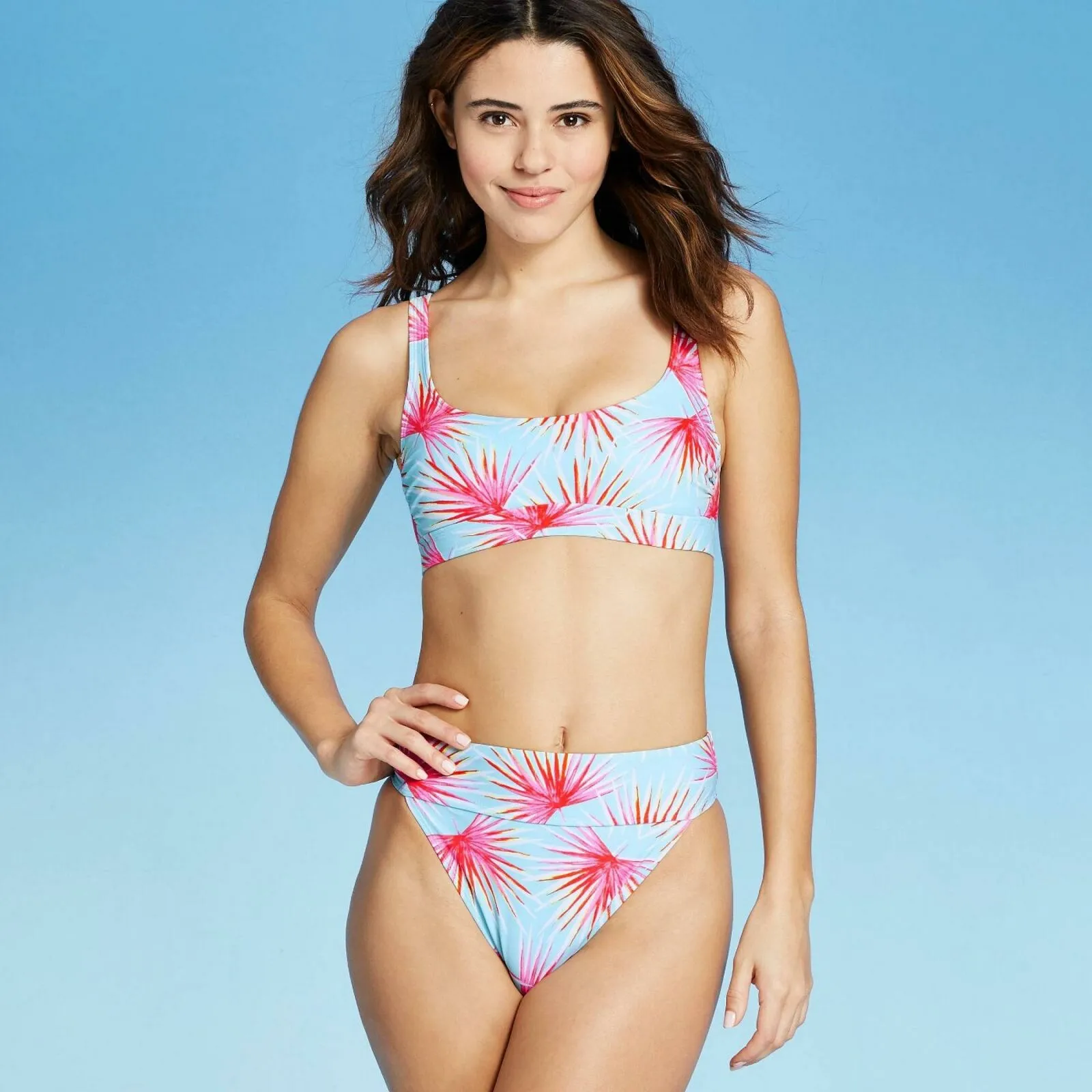 Xhilaration Women's Tropical Print High Leg High Waist Bikini Bottom