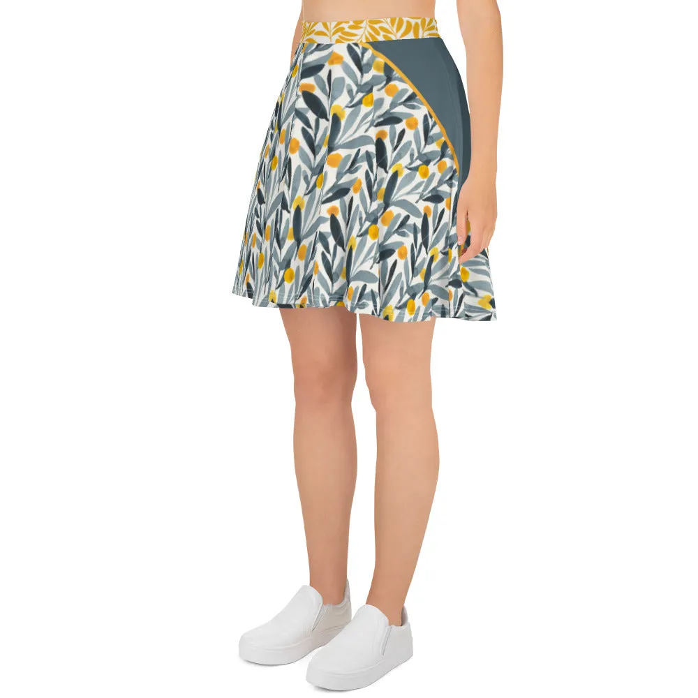 Yellow and Grey Watercolor - Skater Skirt