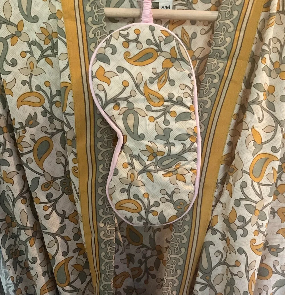 Yellow Green Dressing Gown Made from Recycled Sari's With Matching Eye Mask Small / Medium
