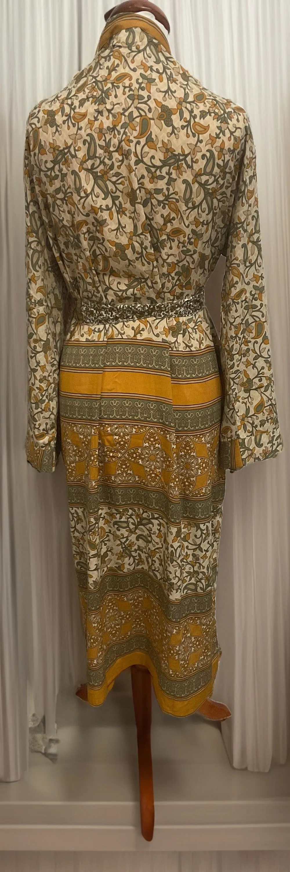 Yellow Green Dressing Gown Made from Recycled Sari's With Matching Eye Mask Small / Medium