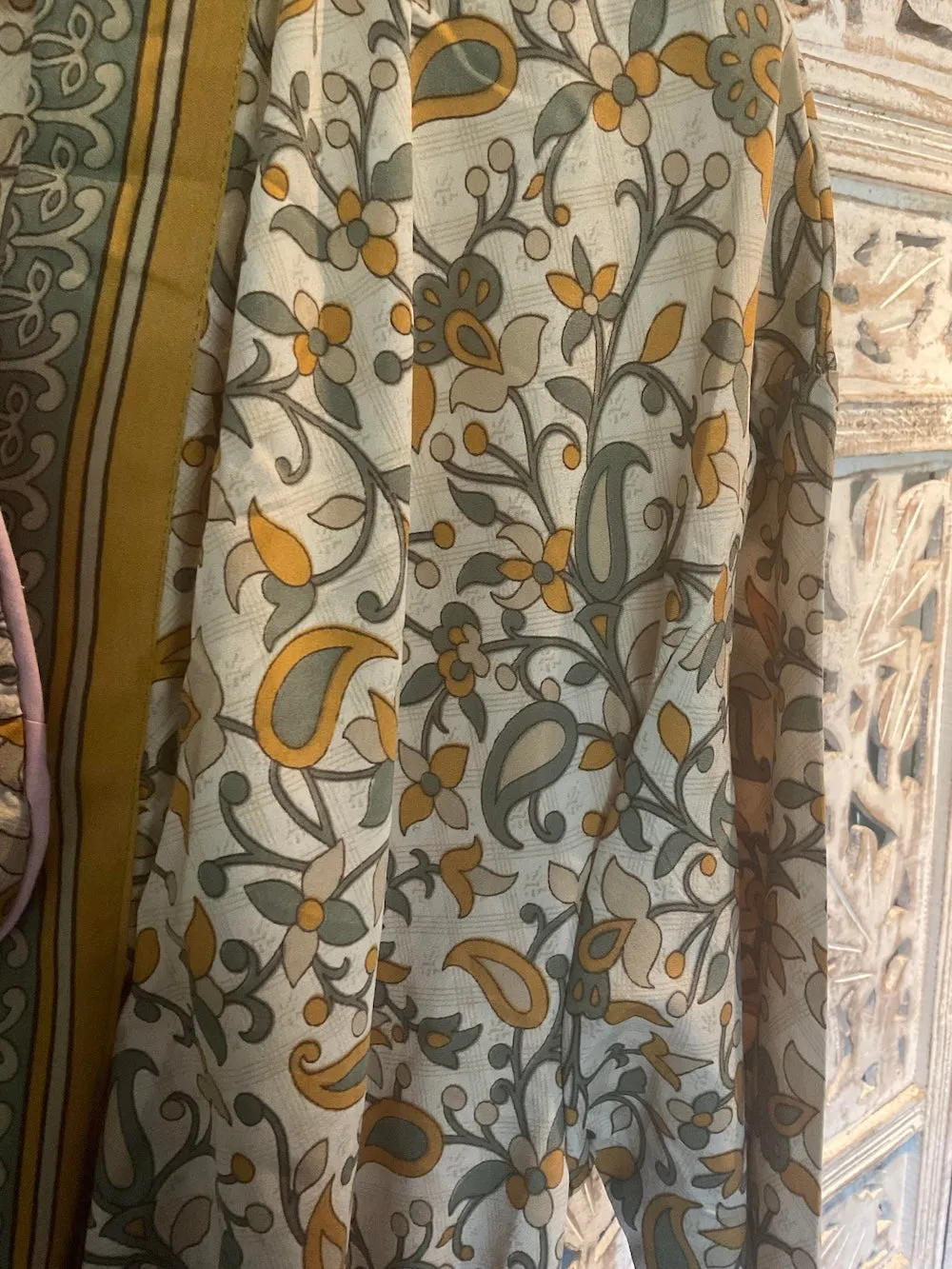 Yellow Green Dressing Gown Made from Recycled Sari's With Matching Eye Mask Small / Medium