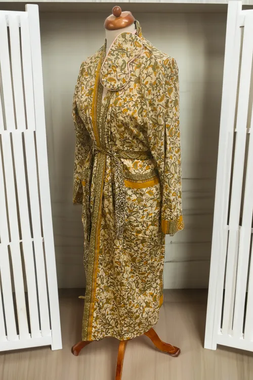 Yellow Green Dressing Gown Made from Recycled Sari's With Matching Eye Mask Small / Medium