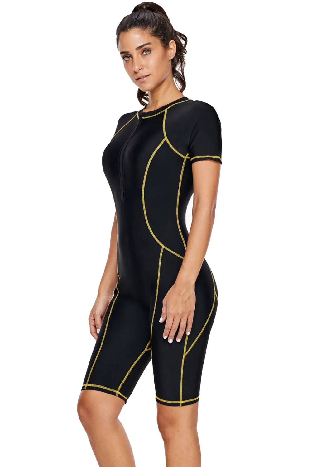 Yellow Seam Contoured Zip Front Wetsuit