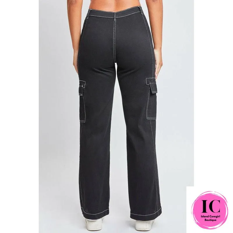 YMI: High Rise Cargo Black Pants